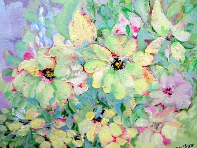 Original 12 x 16 Acrylic Impressionistic Painting Muted Florals