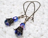 Vintage Style Earrings - Long Purple Blue Crystals