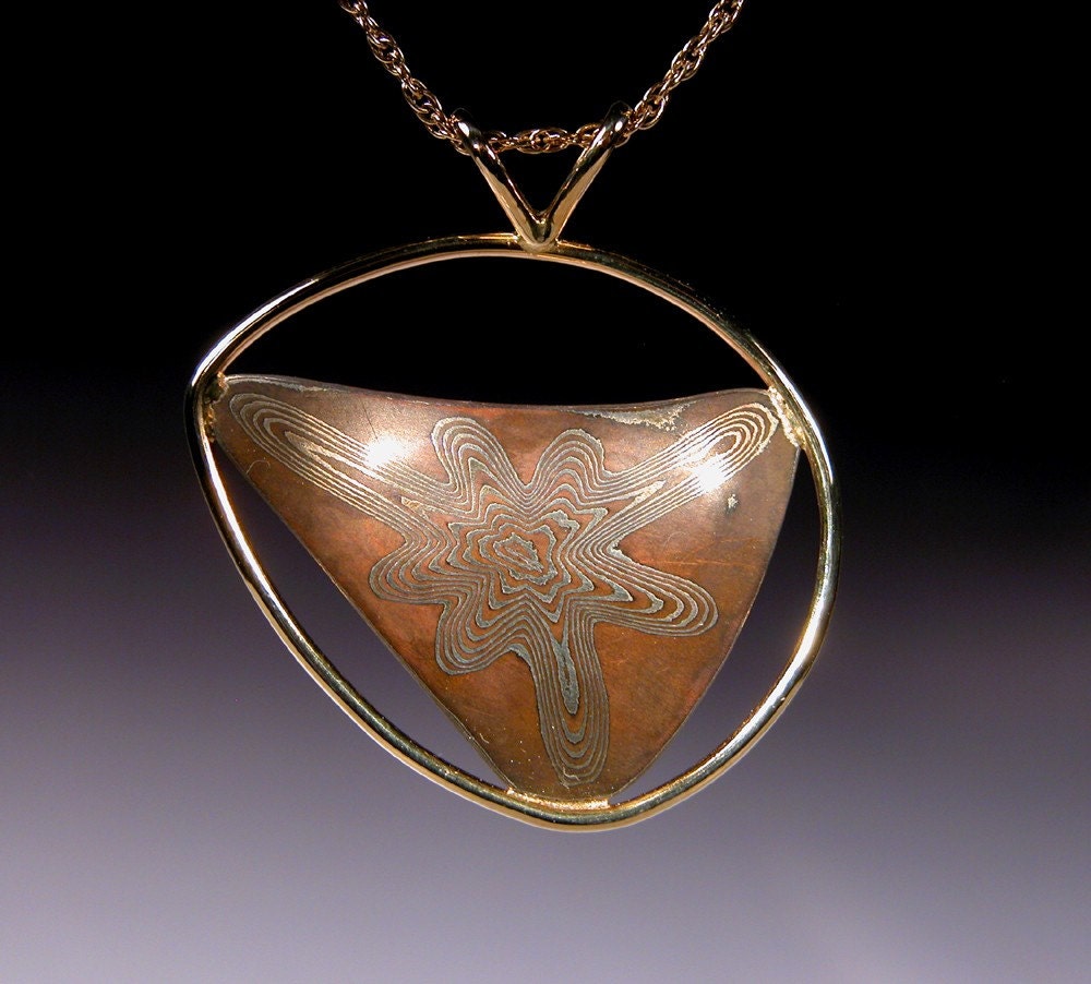 Mokume Gane Pendant in 18 karat gold  VORTICE