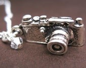 Annie Necklace - sterling silver camera charm, sterling silver chain, Swarovski crystals, glass