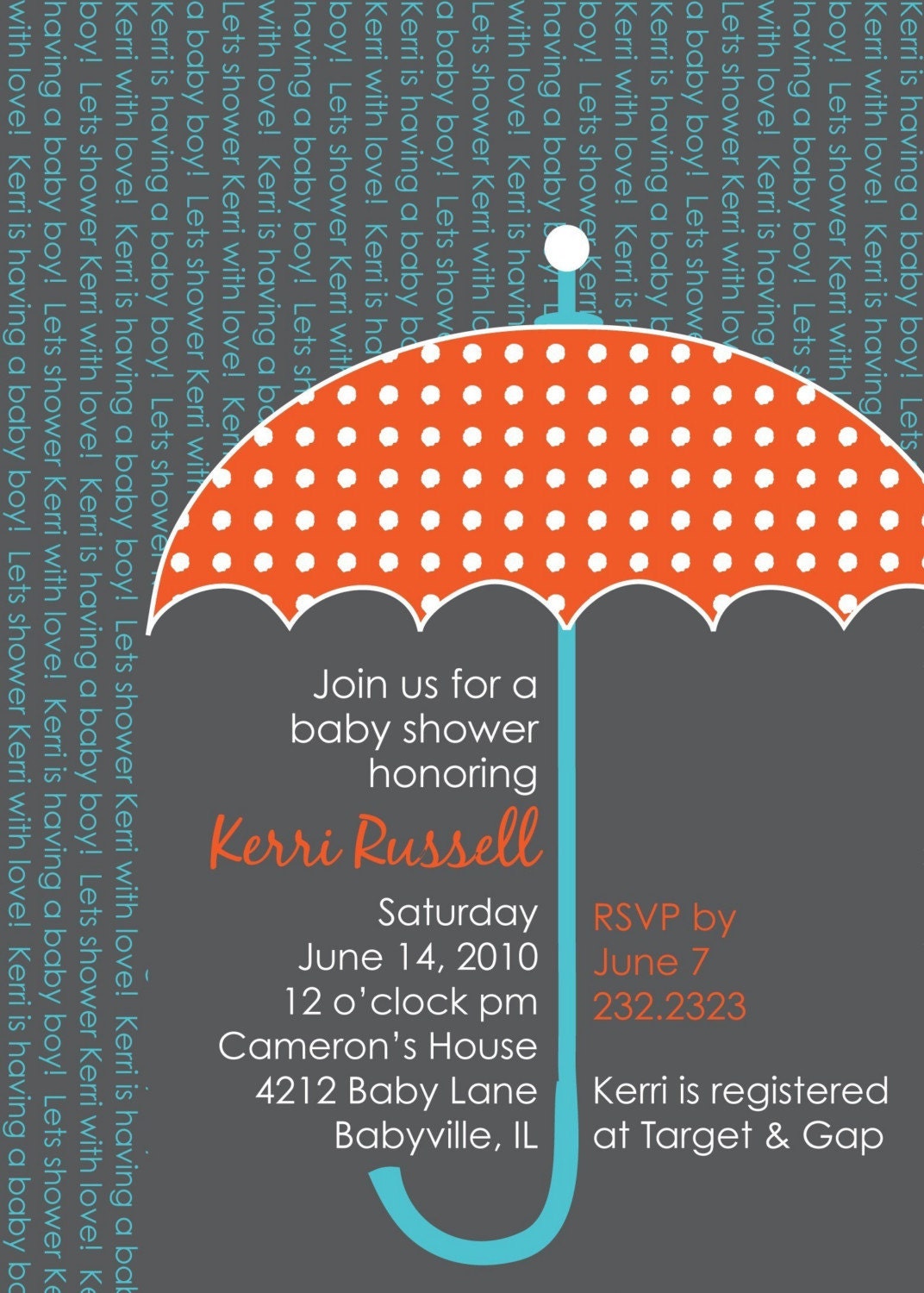 Umbrella Baby Shower Invitation - Baby Sprinkle Raining Words - Customized Printable Invitation