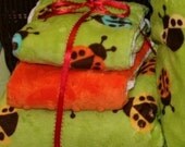 Bright green with ladybug super soft minky baby or toddler blanket