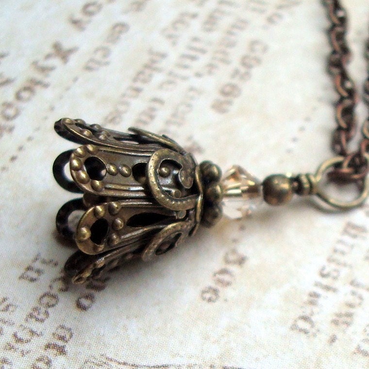 Brass Flower Necklace Vintage Inspired, Neo Victorian Antiqued Brass Steampunk, Full Metal Jacket