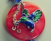 Mother of Pearl with enamel hummingbird and Swarovski crystal beads - LaS