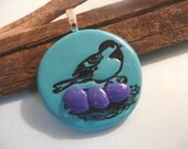 Bird Nest & Eggs Pendant handmade polymer clay jewelry