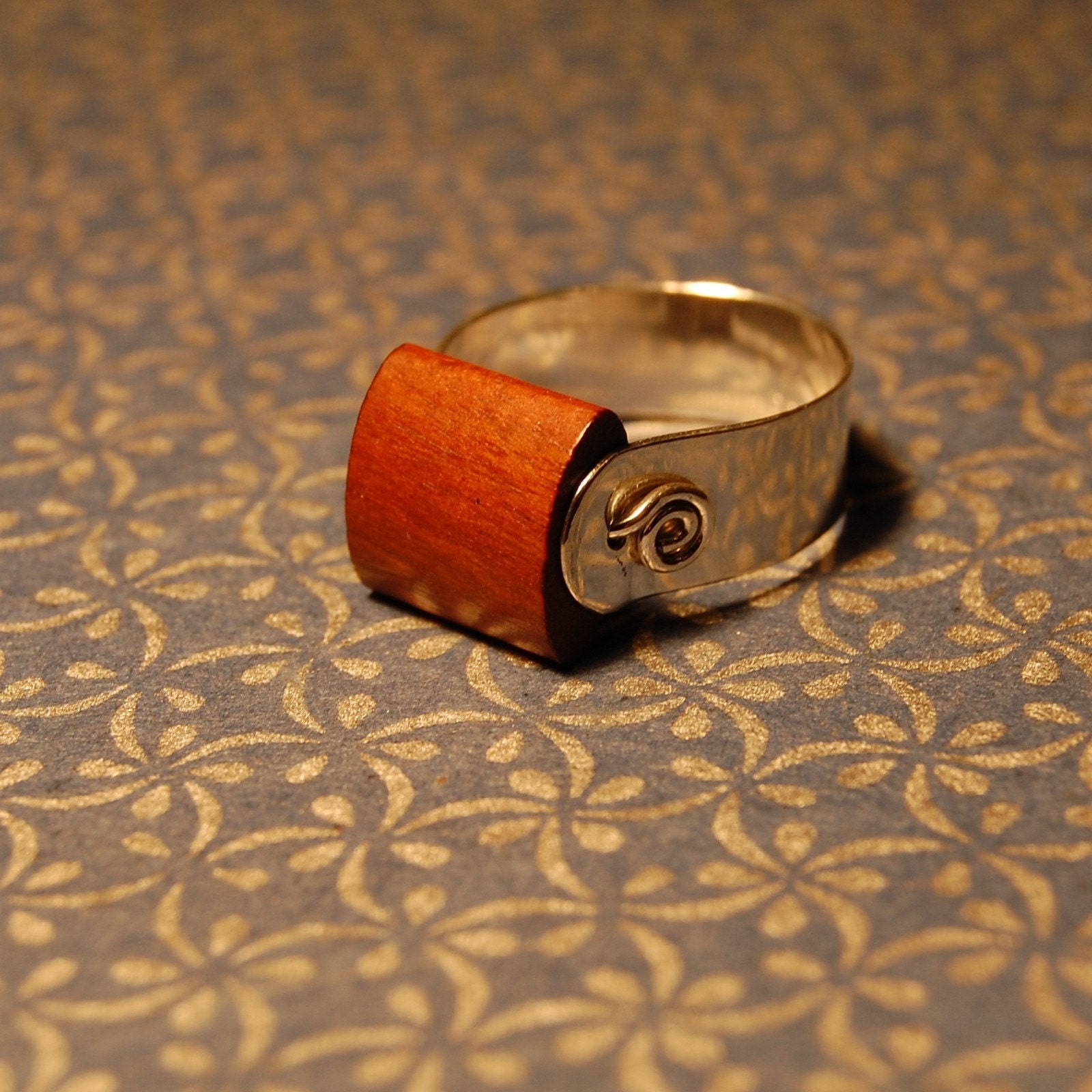 Tension and Kinetic Energy Ring in Sterling Silver and Wood, Unisex