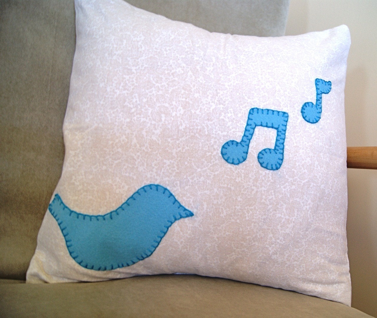 Bluebird Singing Pillow Cover, 16 by 16 inch by newleafhandmade on Etsy