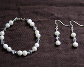 White Pearl and Swarovski Crystal Bracelet and Earring Set - Great for Bridesmaids