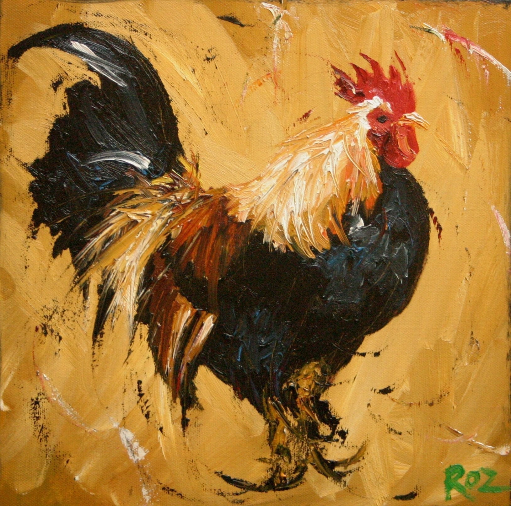 Rooster201 10x10inch Print of oil painting by Roz