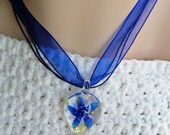 Tropical Blue Green Flower - Murano Glass Necklace