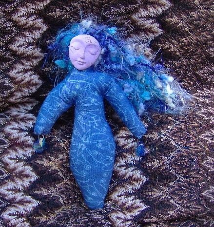 Muse Doll for NaNoWriMo Writers - Oceana the Water Faery -  Primitive Handmade Cloth Goddess doll - Spirit Doll - Voodoo Doll --- FREE SHIPPING in the USA