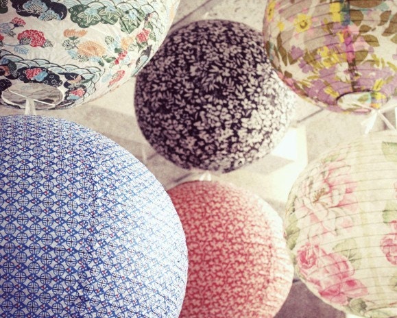 Paper Lanterns - Fine Art photo  - Japanese printed paper lanterns soft pastels floral geometric -  8x10