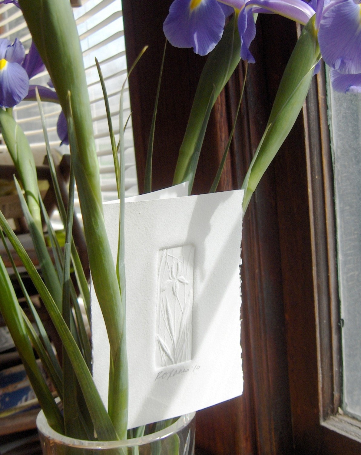 Handmade Cards - 3 Wild Iris Cards with Green Envelopes - Small