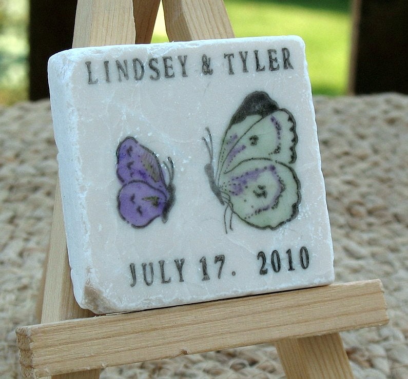 Butterfly Wedding Favor Magnets, Save the Date Magnets, Green and Purple, Set of 25