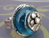 Bridge over Bubbling Waters Fused Glass Handmade Silver Ring OOAK