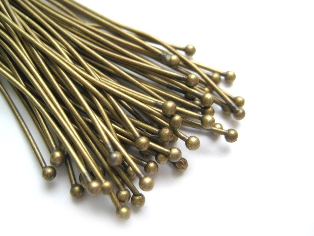 antique brass lead-free ball headpins 25 pcs 2 inch -22ga-
