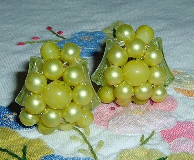 Bold Chartreuse Beads Vintage Clip Earrings