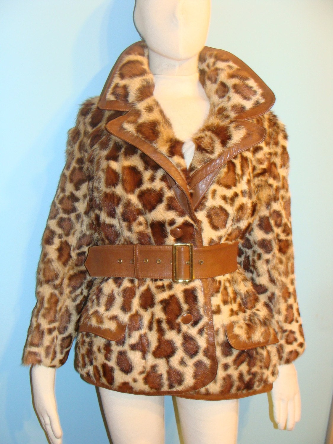 Vintage Leopard Print Rabbit fur coat