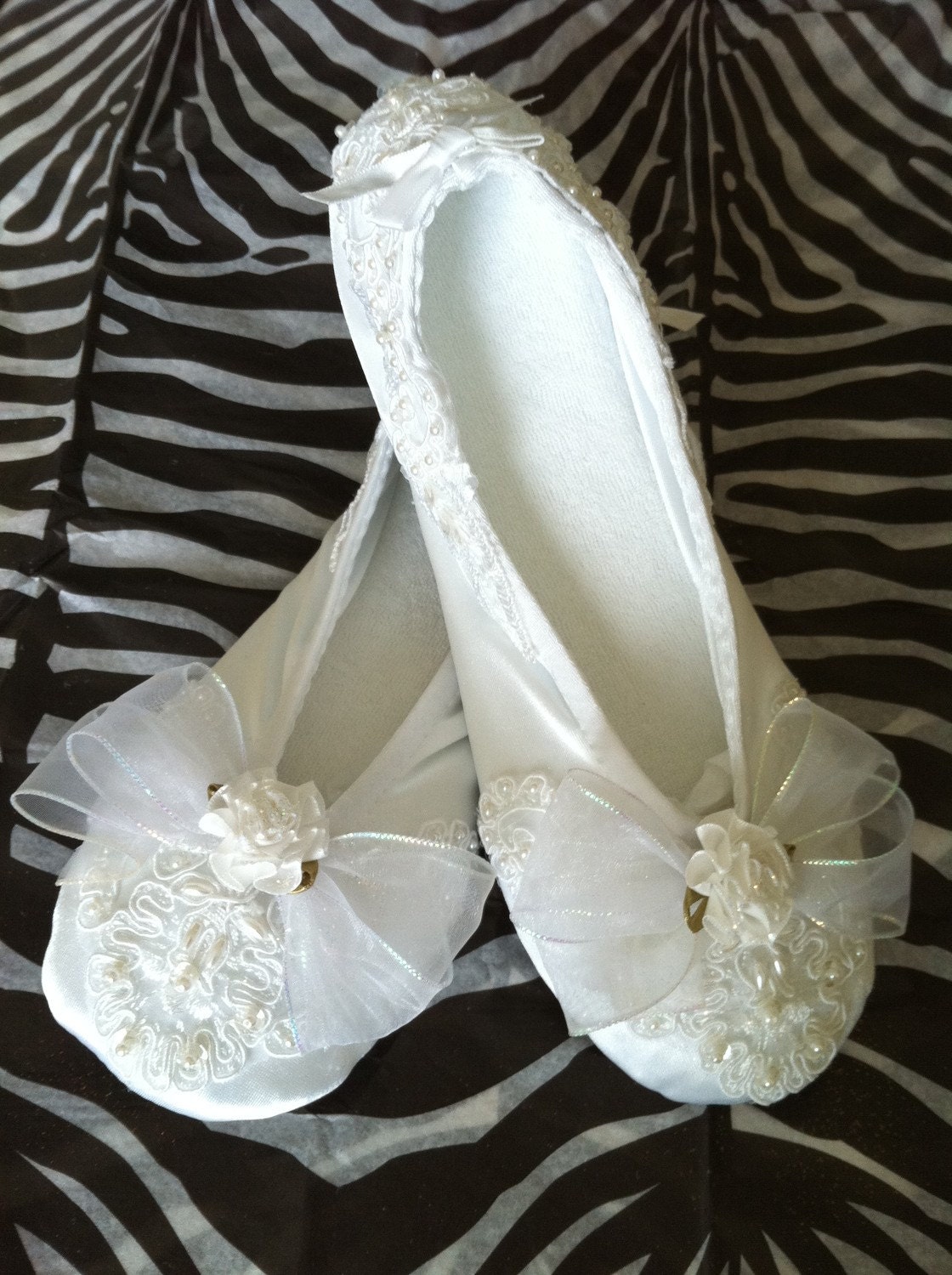 Satin Beaded Princess Bridal Ballet Slippers in White
