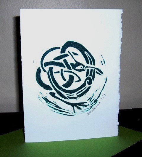 Handmade Card - Celtic Bird with Green Envelope - Small