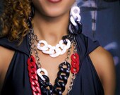 Big Link Necklace Black White or Red