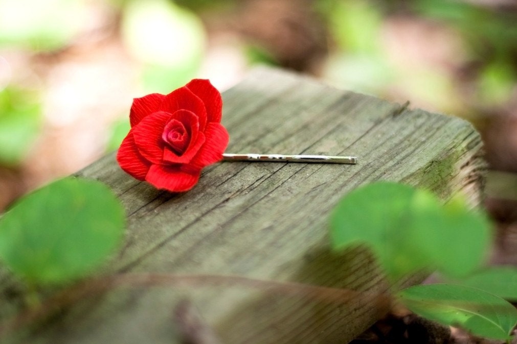 paper rose hair pin - paper flower accessories for weddings or special events