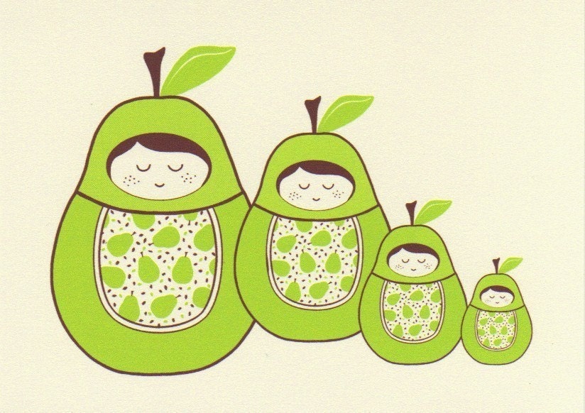 Pear Girl Nesting Doll Note Card Set of Five - bubbledog