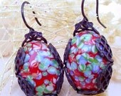 Red Millefiori Earrings Brass and Glass