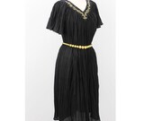 Vintage 1980s Black Bohemian GAUZY Embroidered Dress