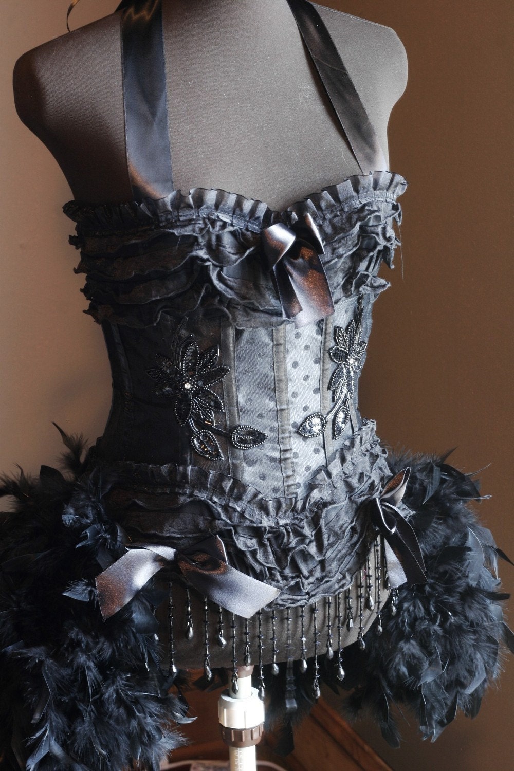 KALI -Black Gothic Corset Costume- Burning Man- Can be made w/o feathers