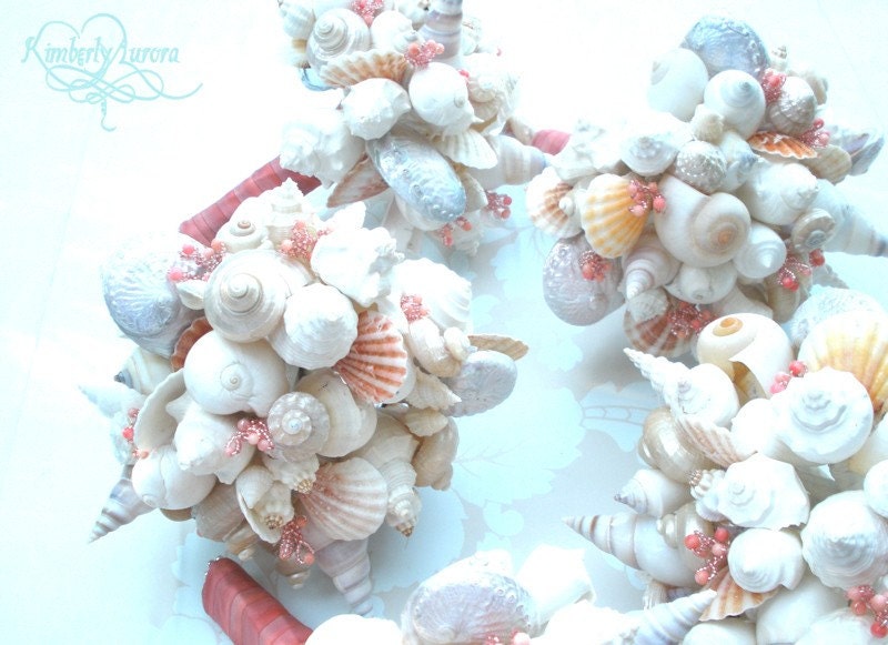 Made to Order Custom Details Bridal Bouquet of Shells, Bead and Crystals (Hinewai Style Coral) DEPOSIT