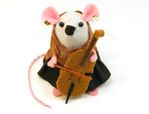 Cellist Cello Player Mouse ornament felt mice hamster rat cute gift for musician by TheHouseofMouse - Nona the Cellist Mouse - READY TO SHIP