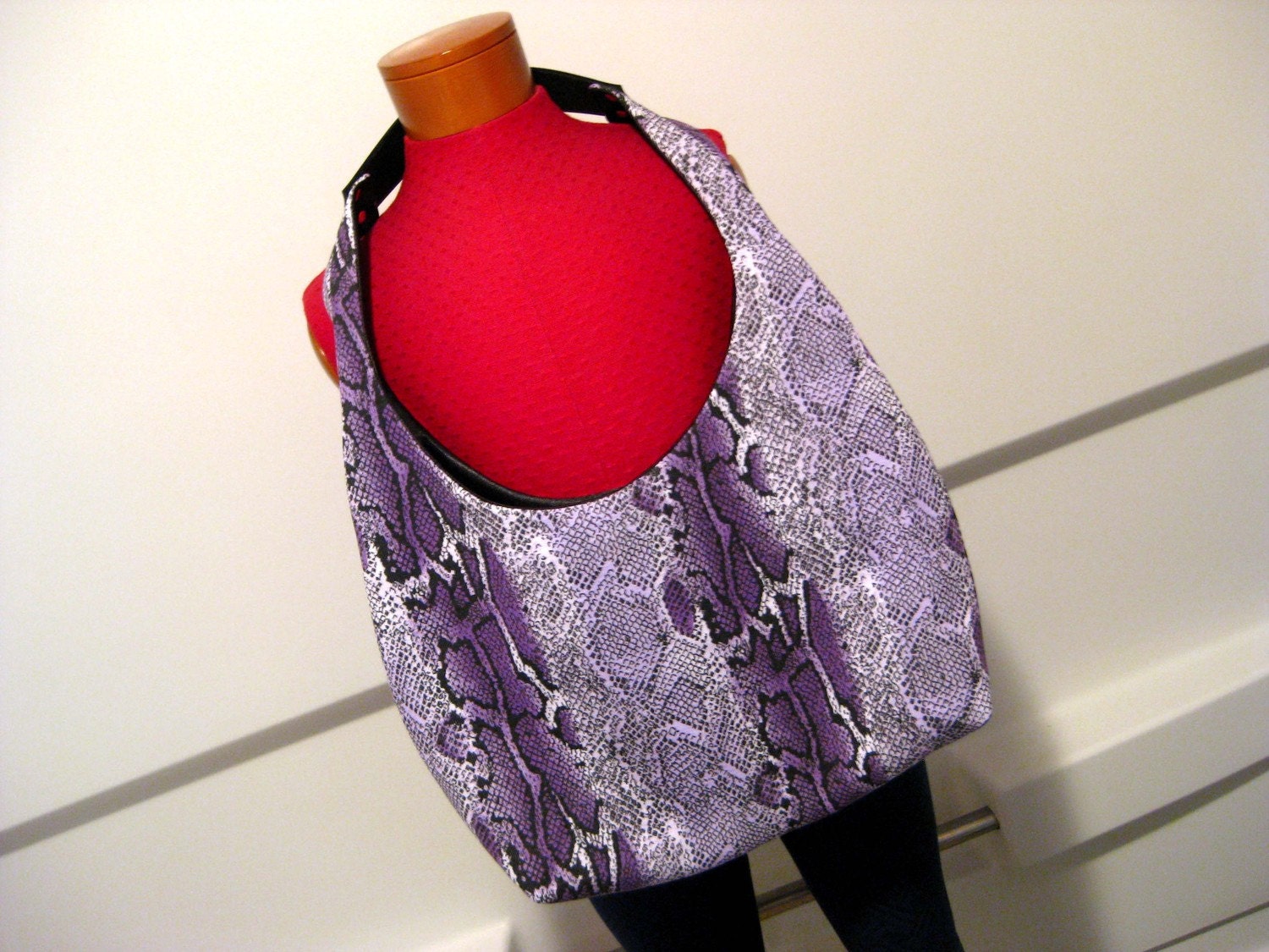 Purple Snakeskin Print Jersey with Upcycled Black and White Belt Strap Hobo Rakc