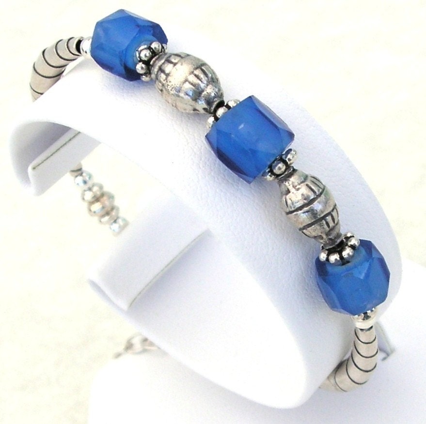 Old Faceted Russian Blue Trade Beads -  Bracelet - 1800's
