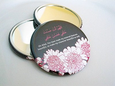 Pink and Brown Flower Pocket Mirror