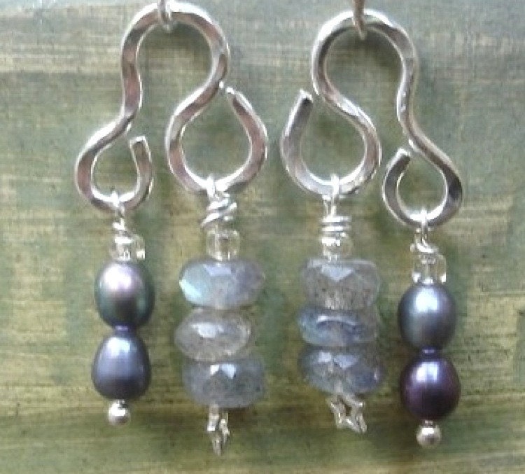 Labradorite and Aurora Borealis Pearl Sterling Earrings