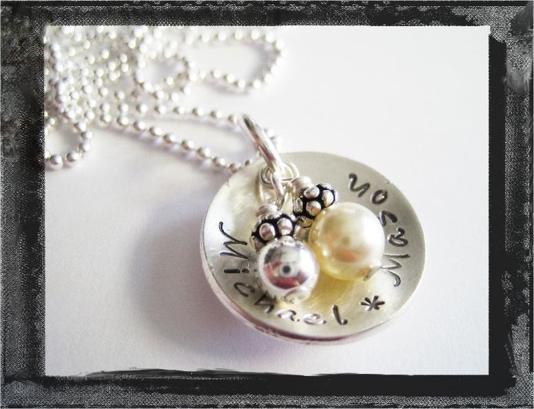 Sterling Silver Domed Charm Necklace with Freshwater Pearl