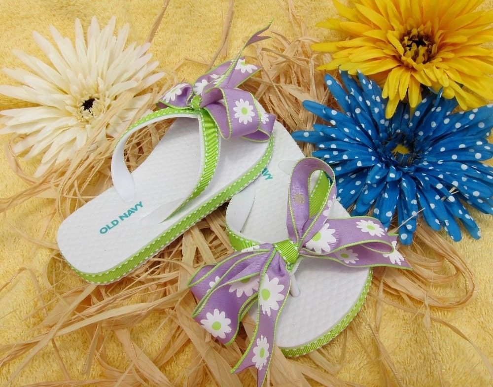 Purple and Green Ribbon Flip Flops