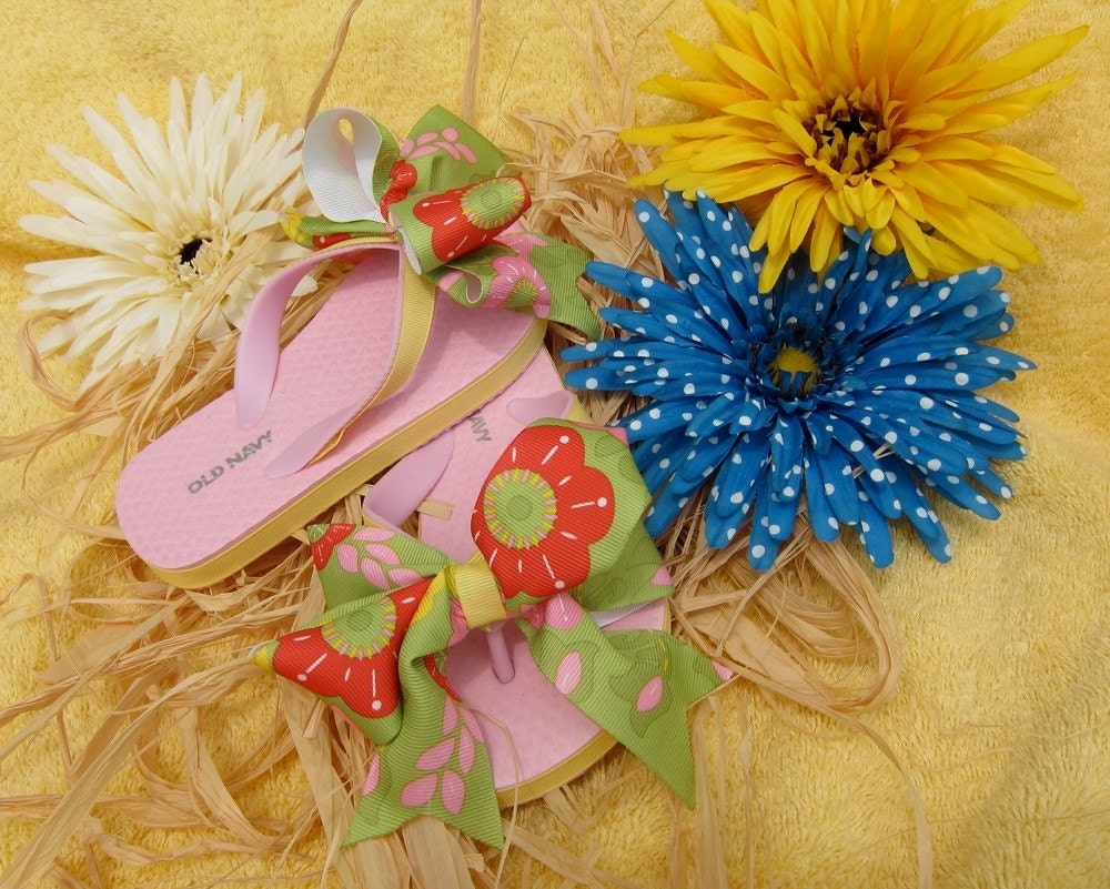 Pink Flower Ribbon Flip Flops