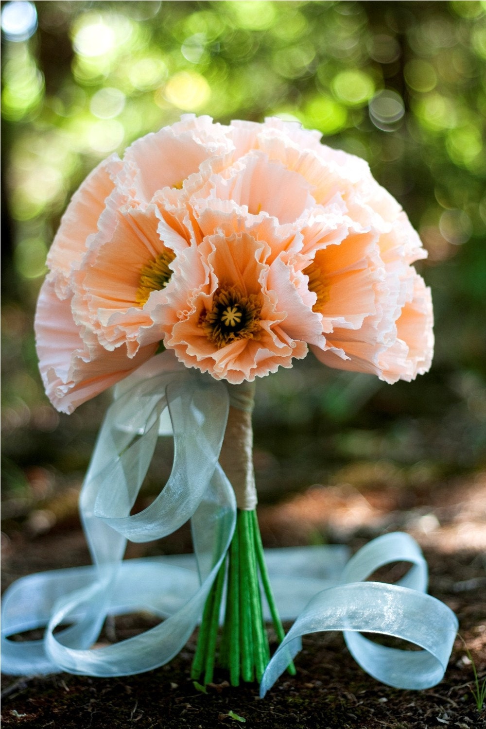 CLASSIC paper flower wedding bouquet (9 inch), as seen in Brides magazine - iceland poppies, hand-tied with ribbon