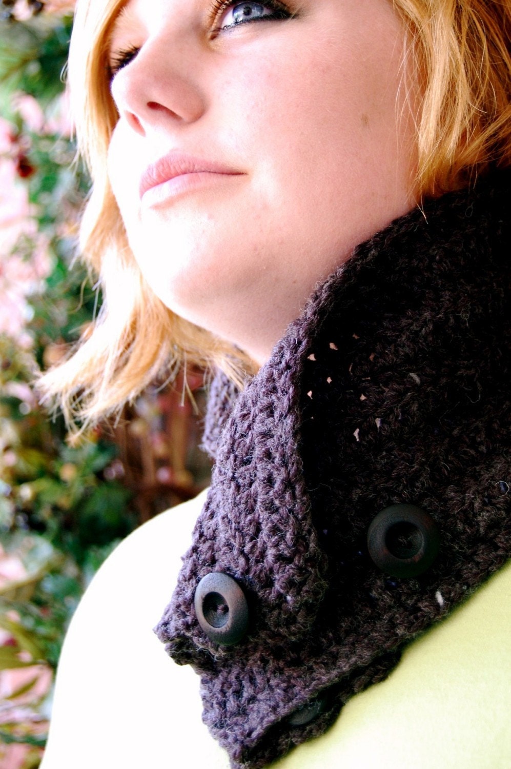 Charcoal Black Neck Warmer/Cowl with Wooden Buttons