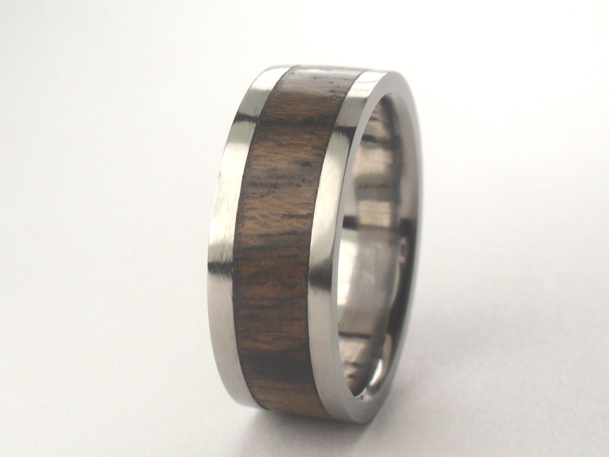 Titanium Ring with Zircote wood inlay
