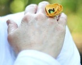 yellow paper poppy ring - paper flower accessories for everyday or special event