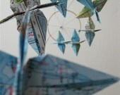 Children Decor Origami Crane Mobile - Baby Mobile - Art Mobile - Baby Nursery World Map Home Unique Travel Gift Repurposed Recycled Upcycled