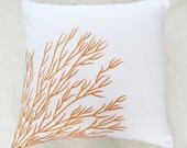 White coral trellis throw pillow 18 inch white with orange embroidery cushion cover