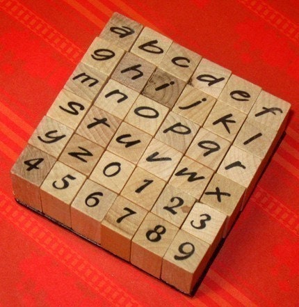 Alphabet Numbers mounted rubber stamp set lowercase 36 pcs