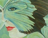 Notecard- Acrylic Painting of Woman - "Metamorphosis- Becoming" Woman Masked in Turquoise