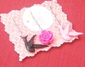 Sparrows and Blooms in Pink and Black