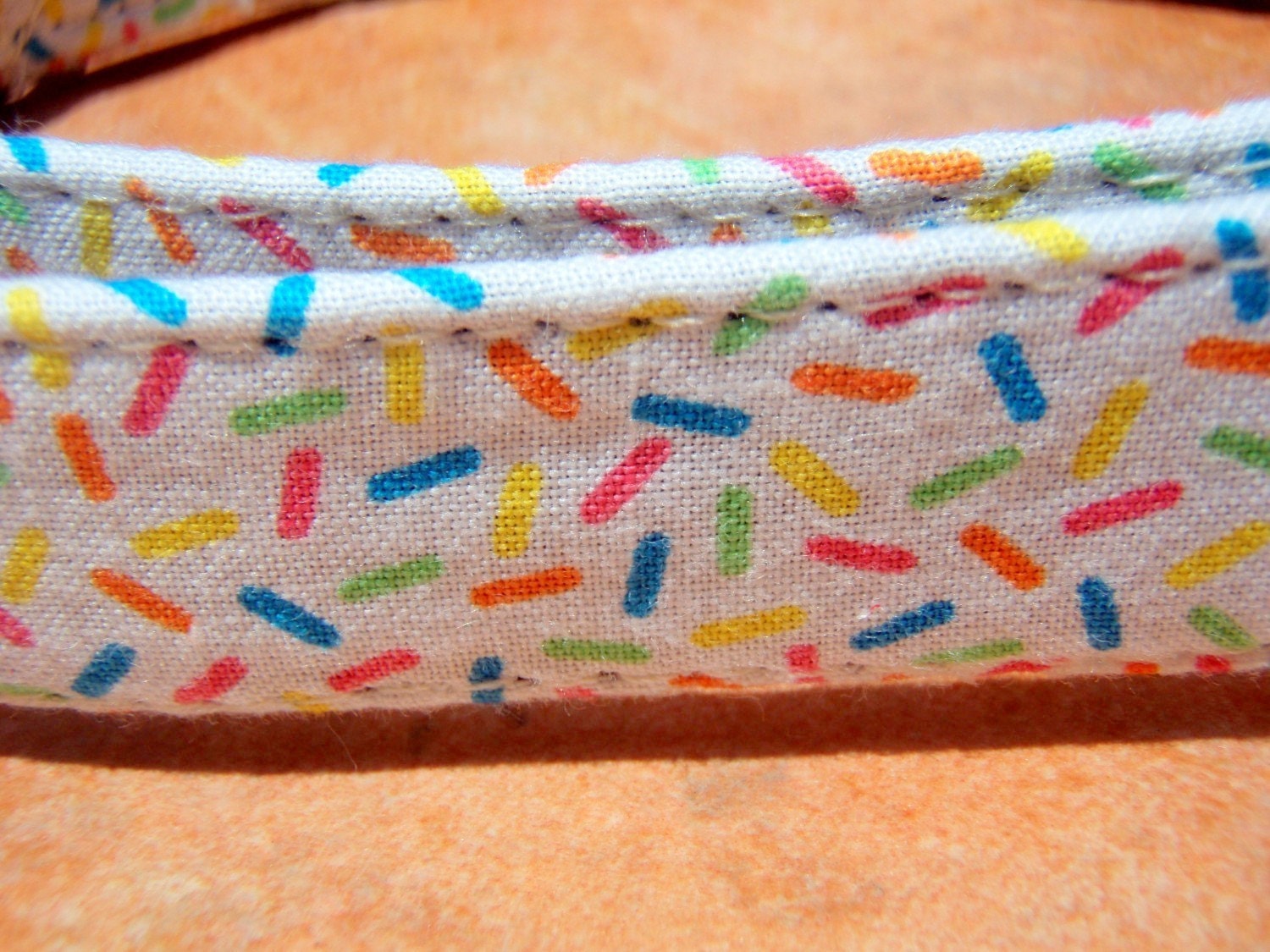 SWEET SPRINKLES Organic Cotton LARGE Dog Collar Retro Fabric Colorful Jimmies  - All Antique Brass Hardware