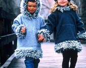 Kids Hooded Pullover in Polar Fleece with Faux Mongolian Fur Trim